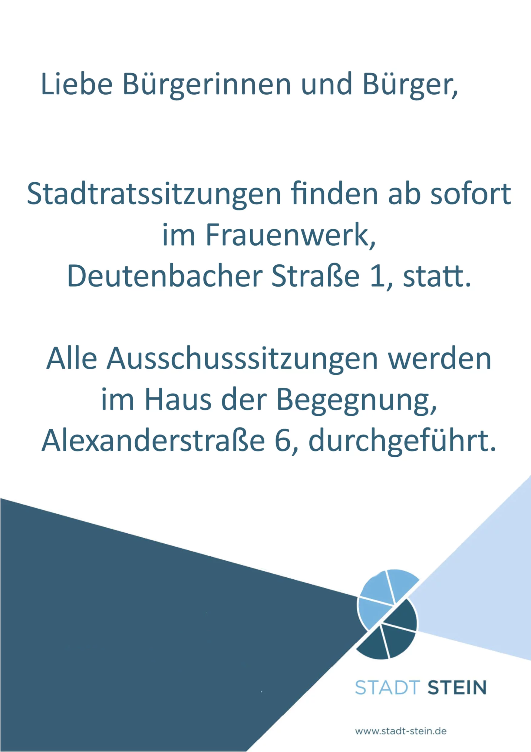 Hinweis zur Sitzungsverlegung