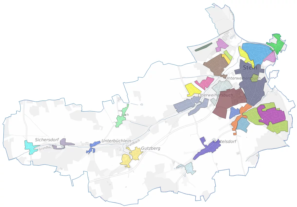 Kommunale Wärmeplanung der Stadt Stein: Mögliche Quartierseinteilung