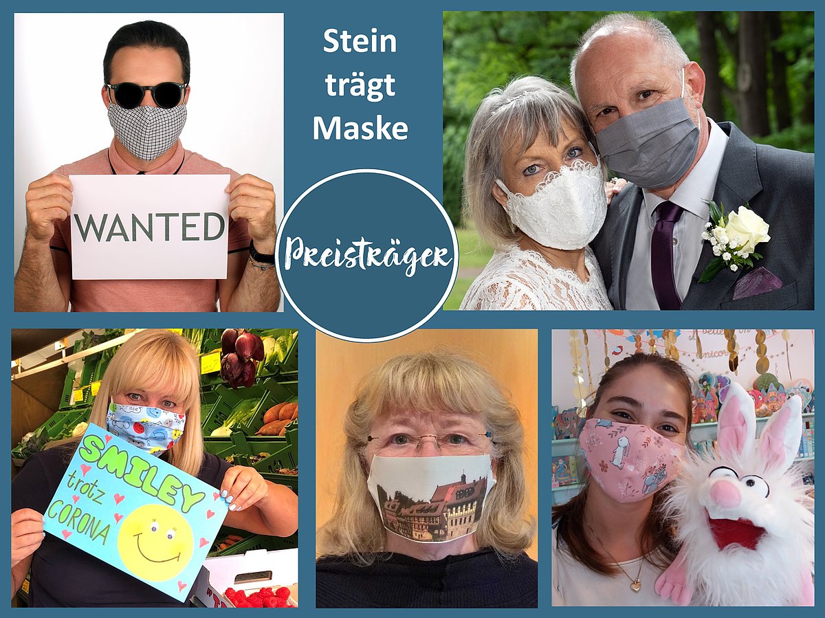 Menschen mit Maske auf einer Collage